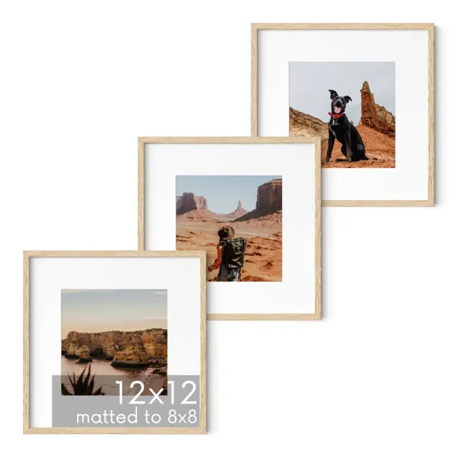 Haus and Hues Set of 3 Picture Frame with Plexiglass Cover, Natural Oak, 12x12