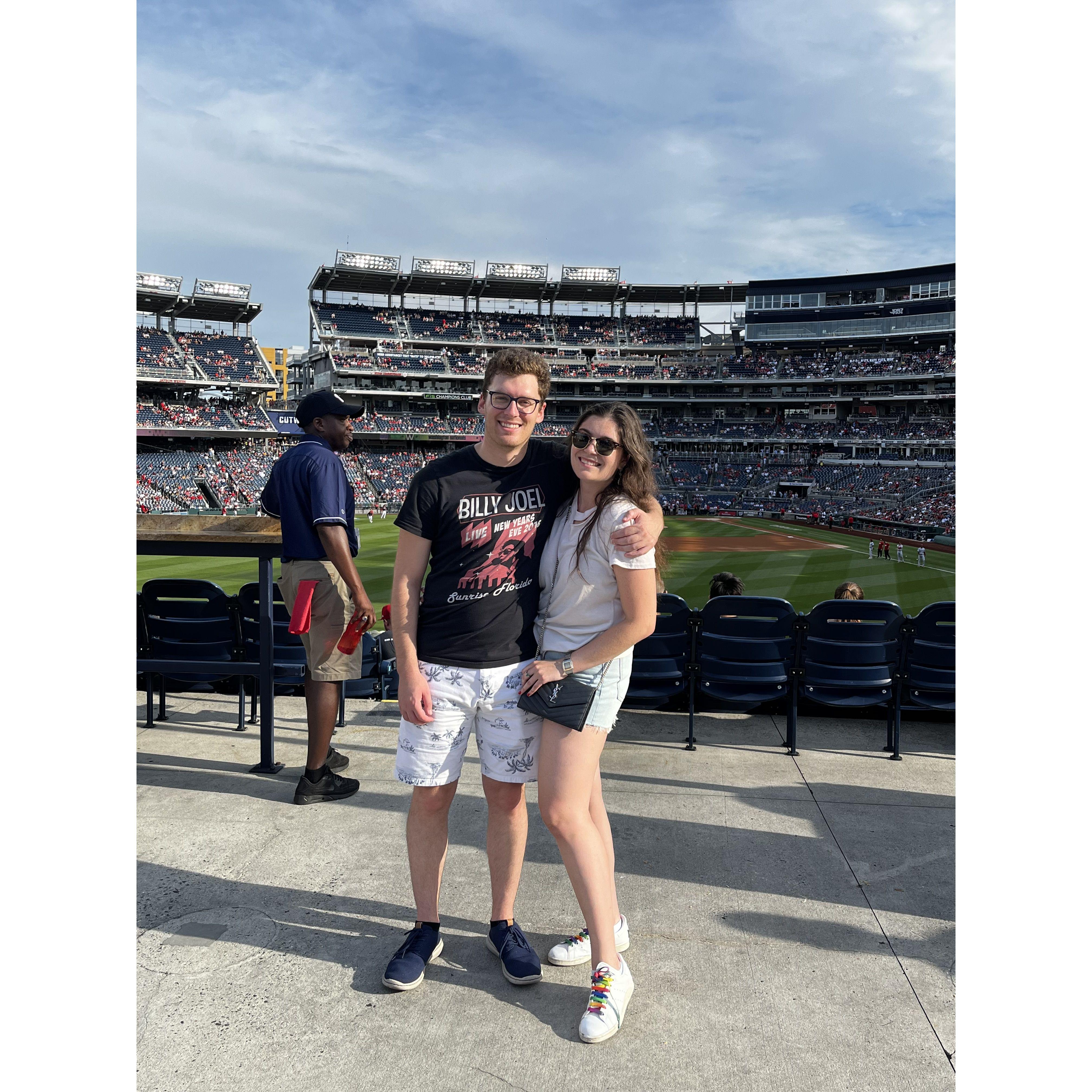 At the Nationals Game in DC for 4th of July! Allison felt very strongly that peanut shells should not go on the floor at a game.