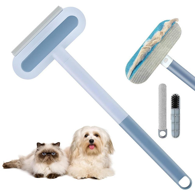 4 in 1 Pet Hair Removal Tool, Multifunctional Pet Hair Remover, Cat and Dog Hair Remover Brush Reusable with 23in Long Handle for Furniture, Couch, Carpet, Clothes