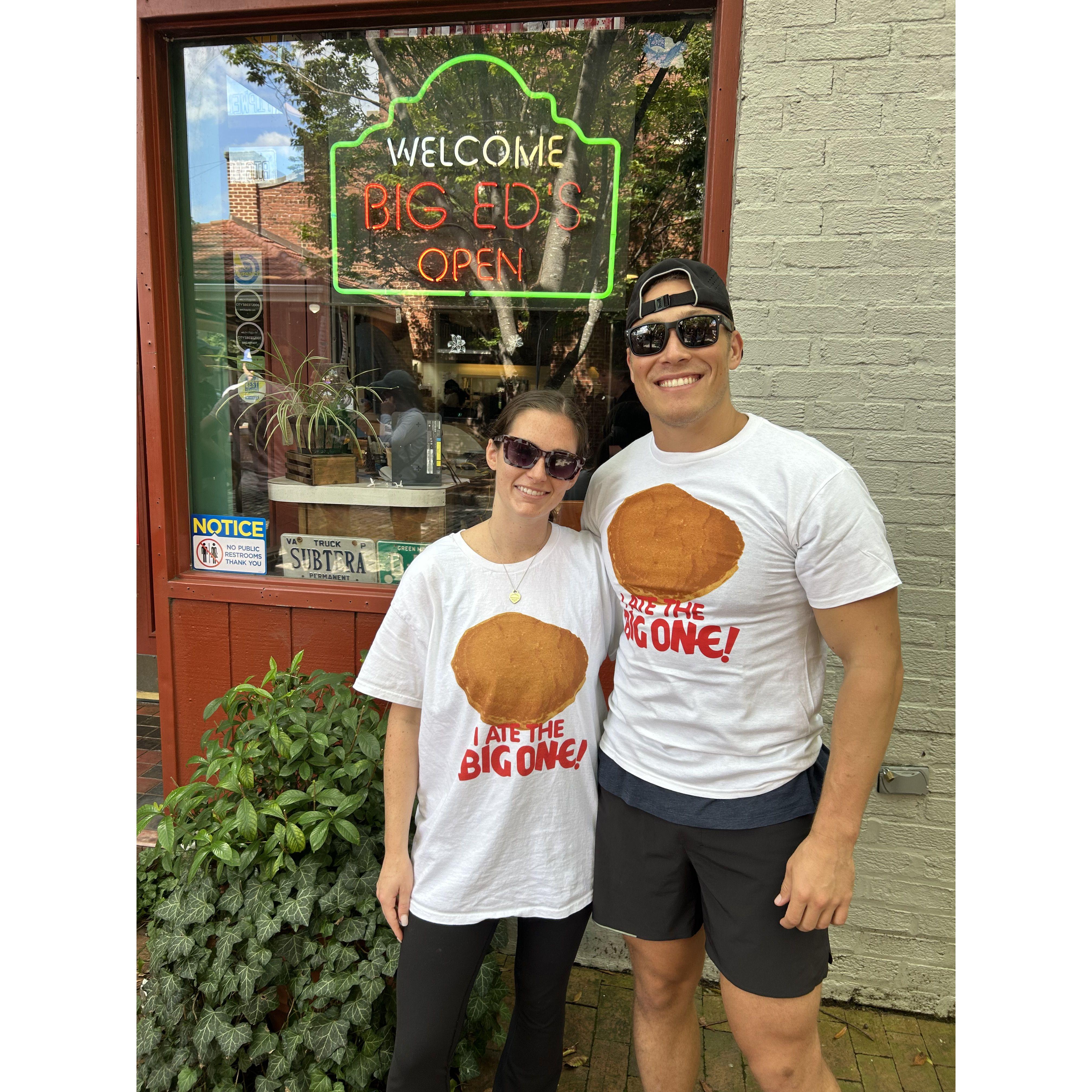 Allison supporting Kyle as he conquers multiple food challenges