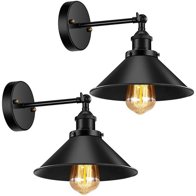Industrial Wall Sconce 2 Pack, Licperron Rustic Black Antique 240 Degree Adjustable Vintage Wall Sconce for Restaurants Bedroom Kitchen Galleries Bathroom