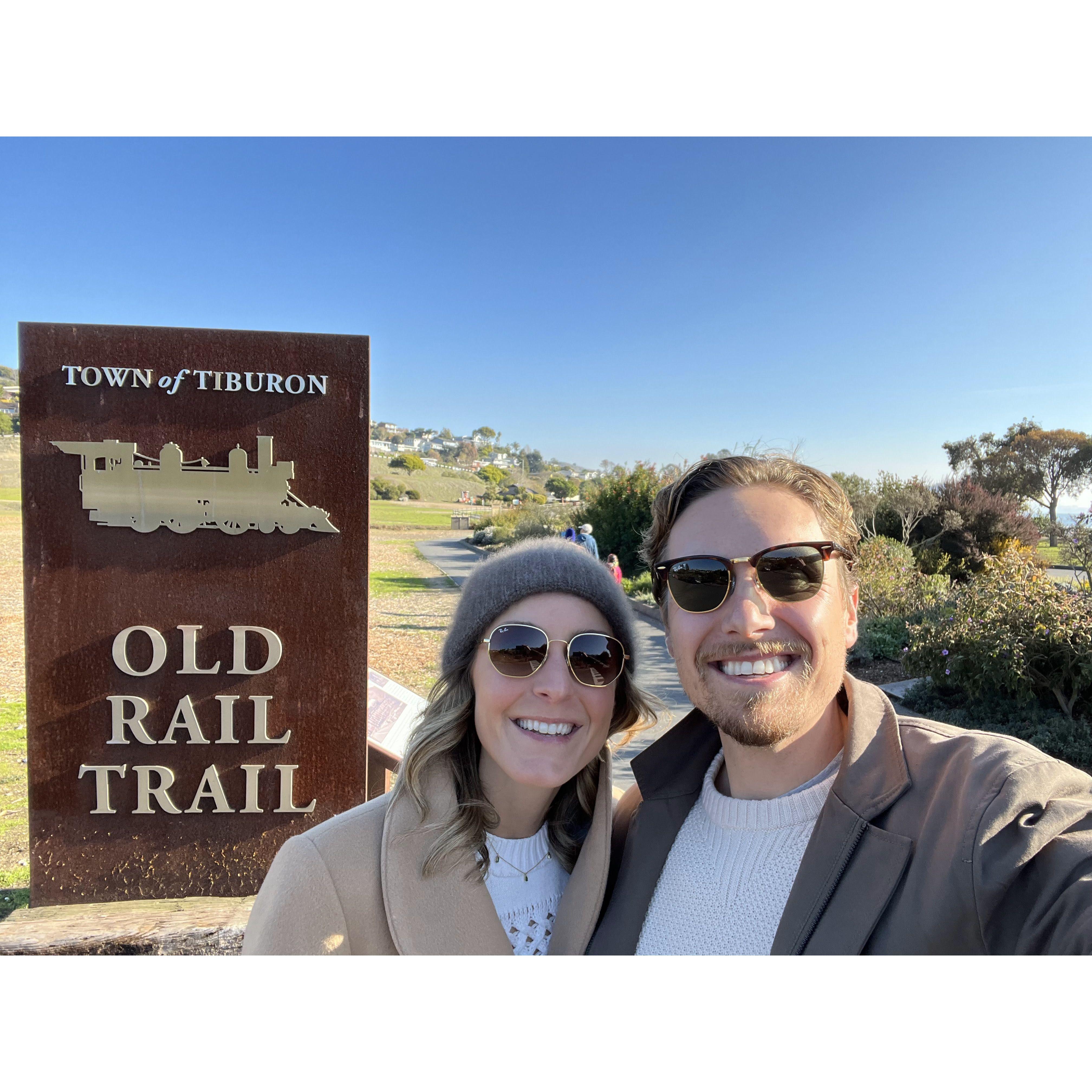 We took this picture to send to Dan's mom, Renee, right before he proposed on the trail in Tiburon! Little did I know...