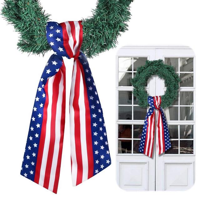 VitalCozy Wreath Sash for Front Door Wreath Satin Sash for Embroidery Monogram Garland Ribbon Accessories Xmas Party Yard Doorway Indoor Outdoor Wall(Patriotic)