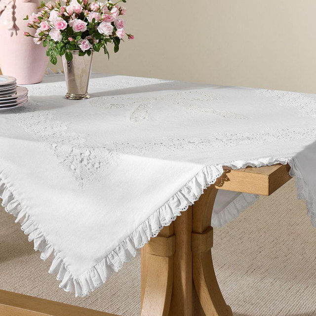 LoveShackFancy Lace Cotton Table Throw, 50" x 50" - White