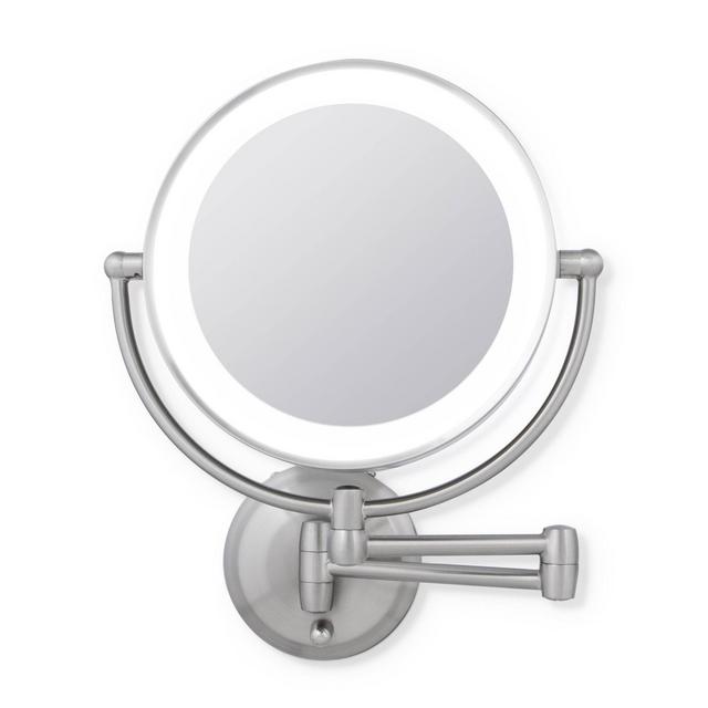 11" Round LED Wall Mount Powered by Battery or Adaptor Makeup Mirror Satin Nickel Finish - Zadro