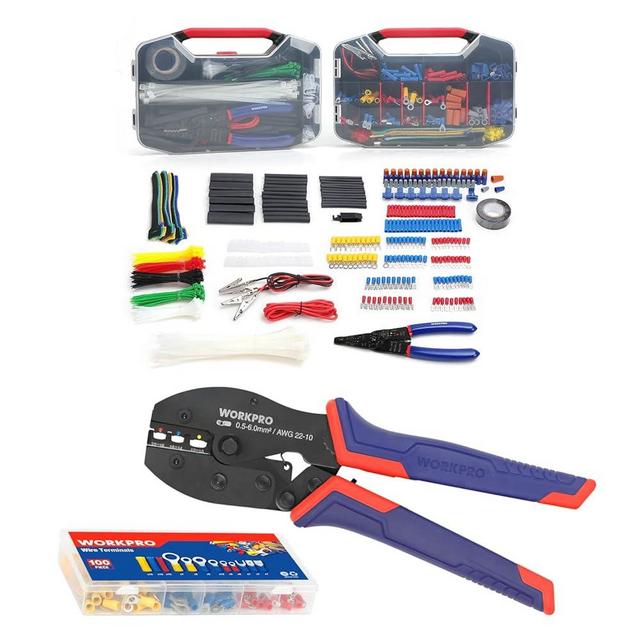 WORKPRO 582-piece Crimp Terminals, Electrical Repair Kit with Wire Cutter Stripper and Crimping Pliers with 100 Pieces Terminal Connectors