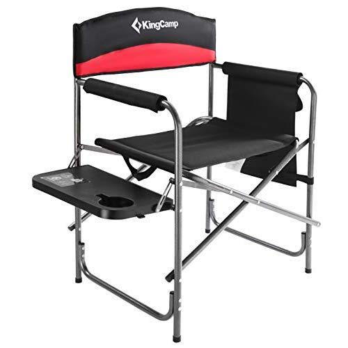 KingCamp Heavy Duty Camping Folding Director Chair Oversize Padded Seat with Side Table and Side Pockets, Supports 396 lbs