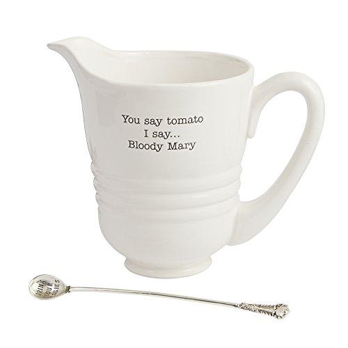 Mud Pie 4551021 Ceramic Bloody Mary Pitcher Set 80 oz, 8.25 X 6.25, White
