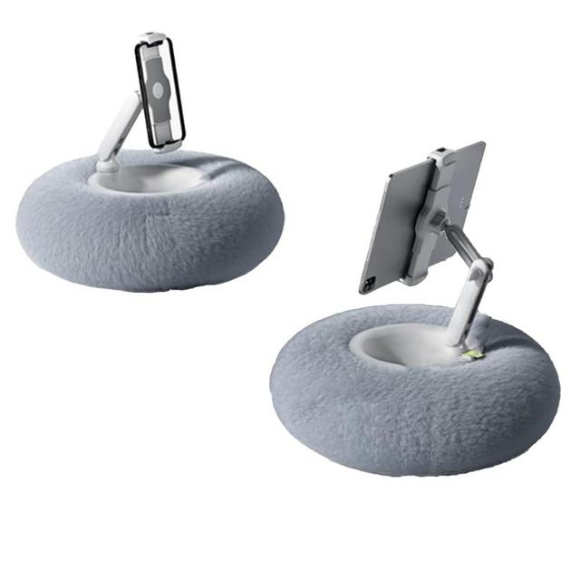 Zlinib Kindle Pillow Stand, Fuzzy Bowl with Kindle Holder, Cell Phone Pillow Holder, Cushion Stand, Height Adjustable, Plush Cushion (Blue)