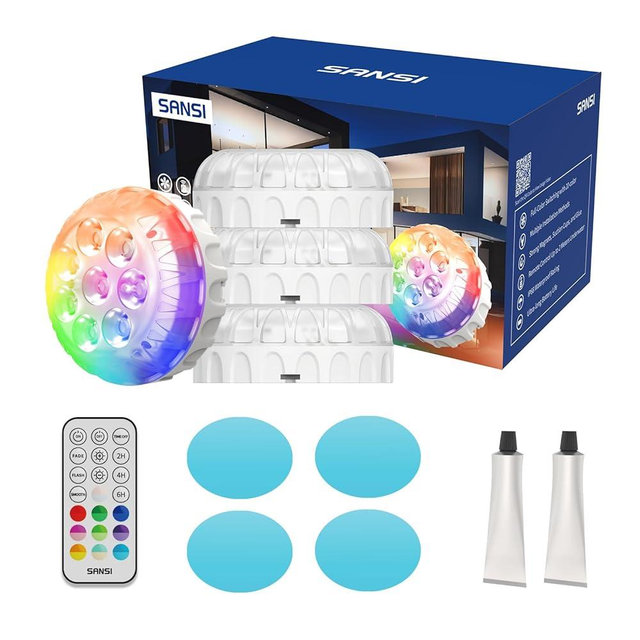 SANSI LED Submersible Lights Pro 4 Packs with Remote, 20 RGB Color Changing Pool Lights for Above Ground Pools, with Magnets & Suction Cups, Battery Operated for Indoor, Outdoor, Vase, Pond, Hot Tub