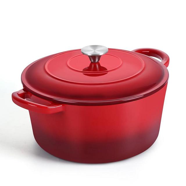 TeamFar Enameled Cast Iron Dutch Oven, 6 Quart Pot with Lid & Dual Handles - Heavy Duty Cookware Oven Safe up to 500° F for Bread Baking, Stews, Braising, Roasting - Red