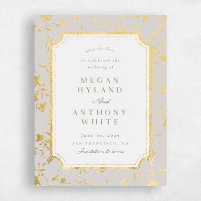 Stone Gray, Grey Wedding Save the Date - Vasara Portrait Foil