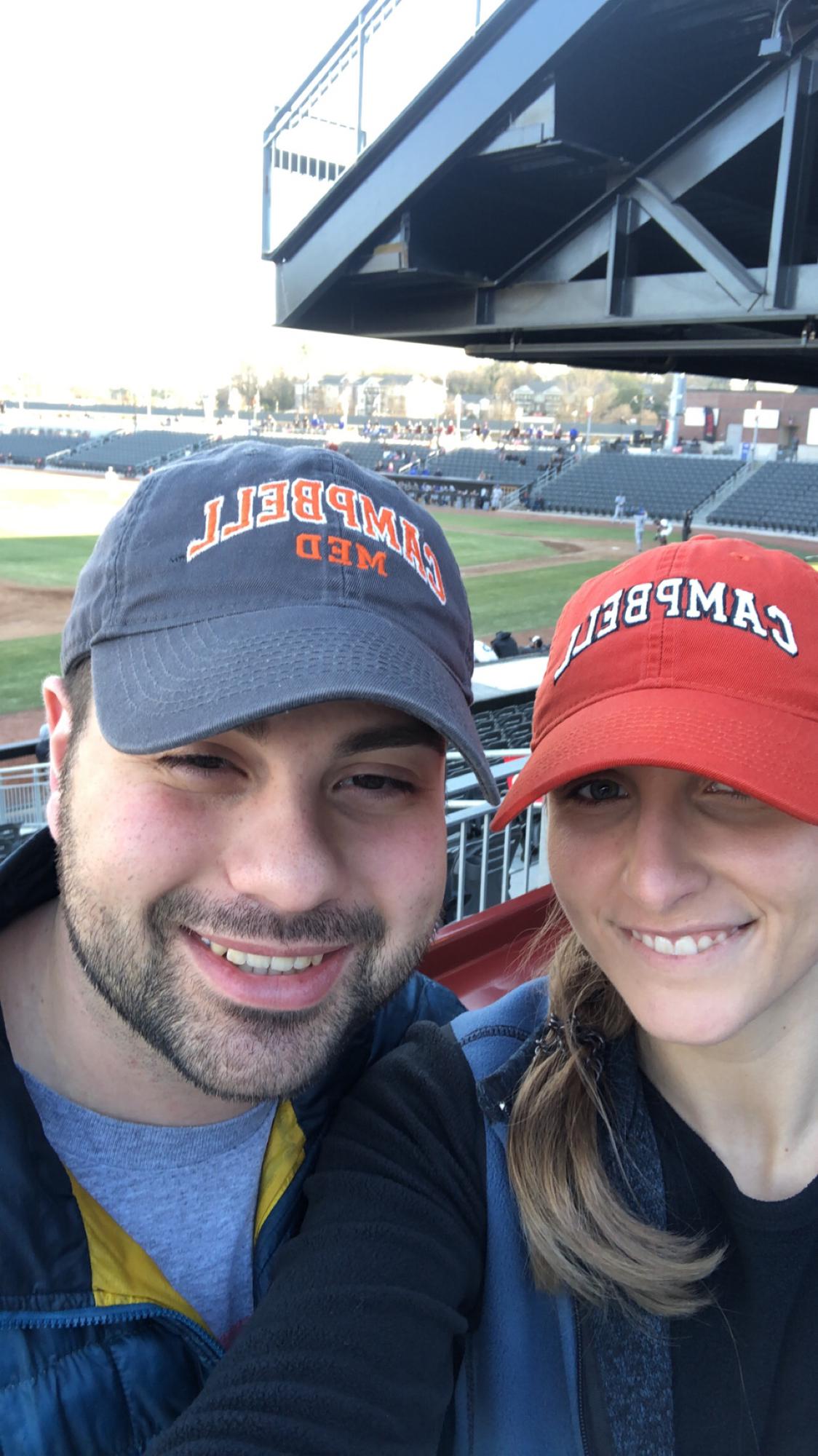 K and A enjoying a Woodpeckers game, the local minor league baseball team where we lived in Fayetteville, NC. Spring 2020