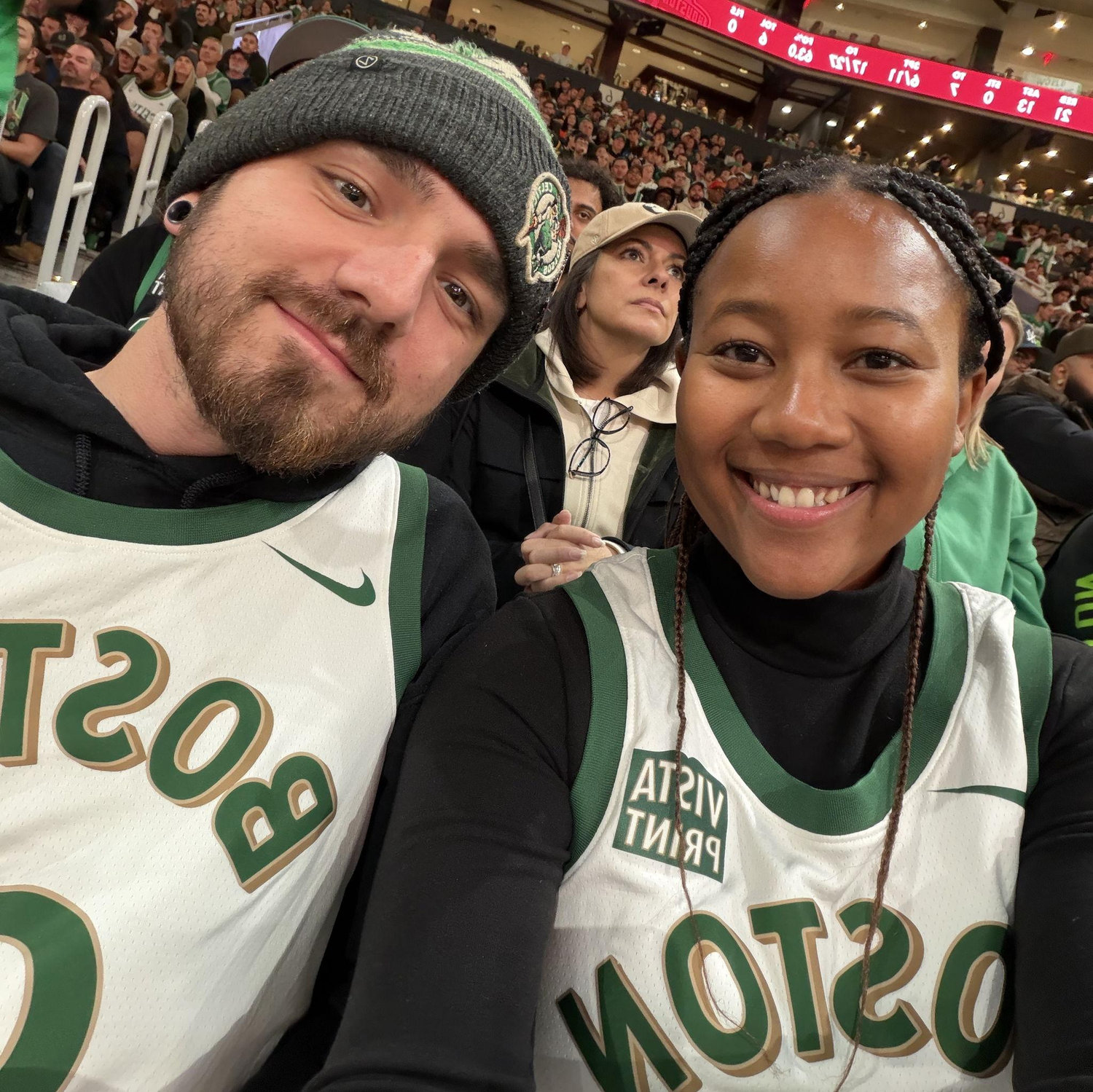 Most likely to catch us at a Celtics game!