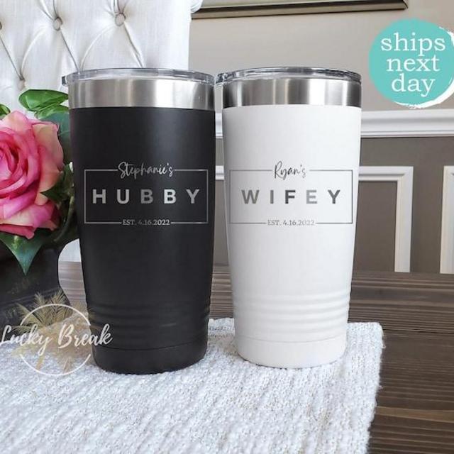 Wifey Hubby Personalized Tumbler Gift Set Personalized Bride Groom Name Anniversary Wedding Gift Laser Engraved 20oz 30oz Mug
