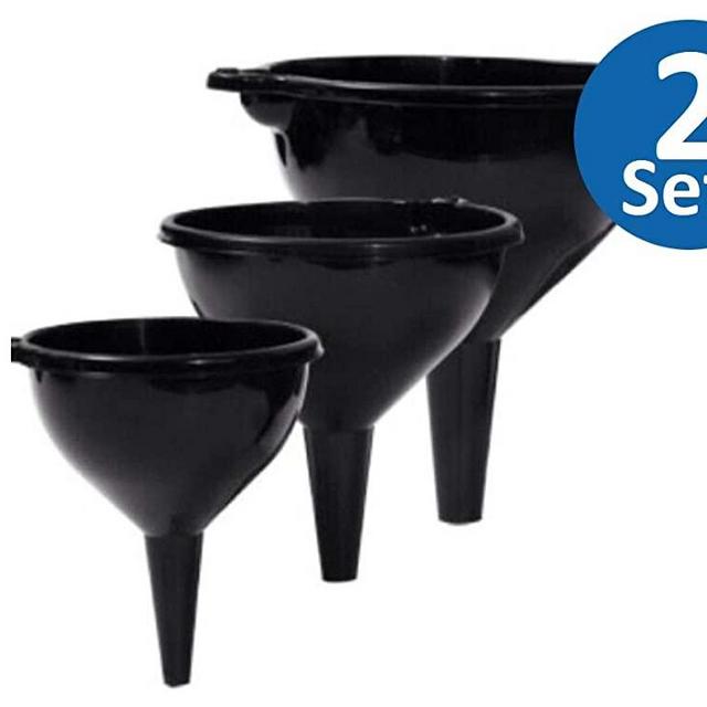 Always23 Funnel, Plastic Funnel, 2 Packs, Set of 3 each, Large/medium/small, Wide-Mouth Funnels 3 ast Colors Black/white/clear, Funnels for filling bottles