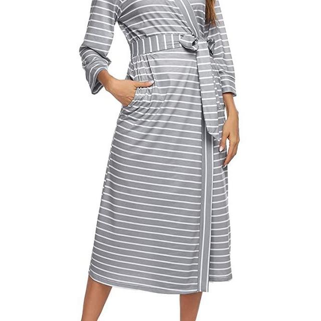 MAXMODA Women Kimono Robes Soft Long Robe Knit Bathrobe Sleepwear V-Neck Ladies Loungewear S-3XL