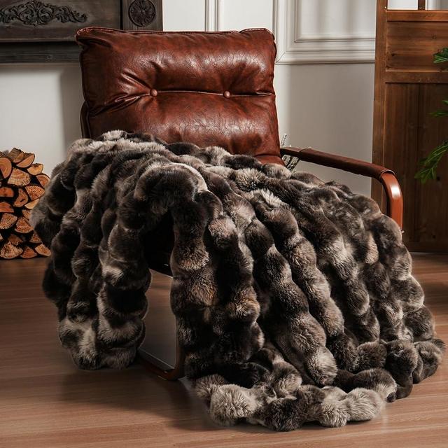 Faux Fur Throw Blanket Soft Plush Fluffy Blanket for Couch Sofa, Thickened Cozy Fuzzy Luxury Bubble Blanket for Bedroom Living Room Decor,Tie-dye Coffee,50" x 60",1100GSM