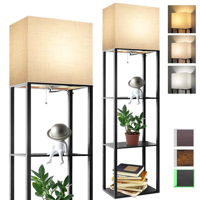 RUNTOP Plus Floor Lamp with Shelves, Shelf Lamp with 15W LED Bulb, 3 Colors, Memory Function, Wide Display Shelf for Collectibles Storge, Shelf Floor Lamps for Living Room, Standing Lamp for Bedroom