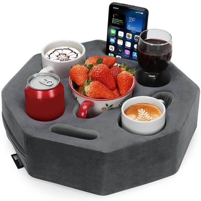 Couch Cup Holder Pillow,Couch Drink Holder,Octagon Couch Caddy for Coffee Cup,Phone,Remote,Couch Cup Holder Tray for Bed,Car,Sofa,Table