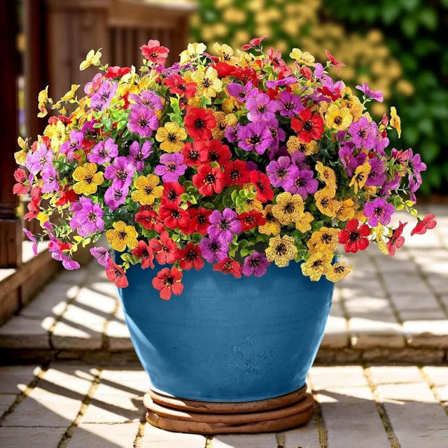 LetuoClips Artificial Flowers Fake Plants for Outdoors Spring Decoration, 13Bundles Silk Realistic UV Resistant Faux Flowers for Outside Planter Porch Yard Patio Garden Home Indoor, Mix