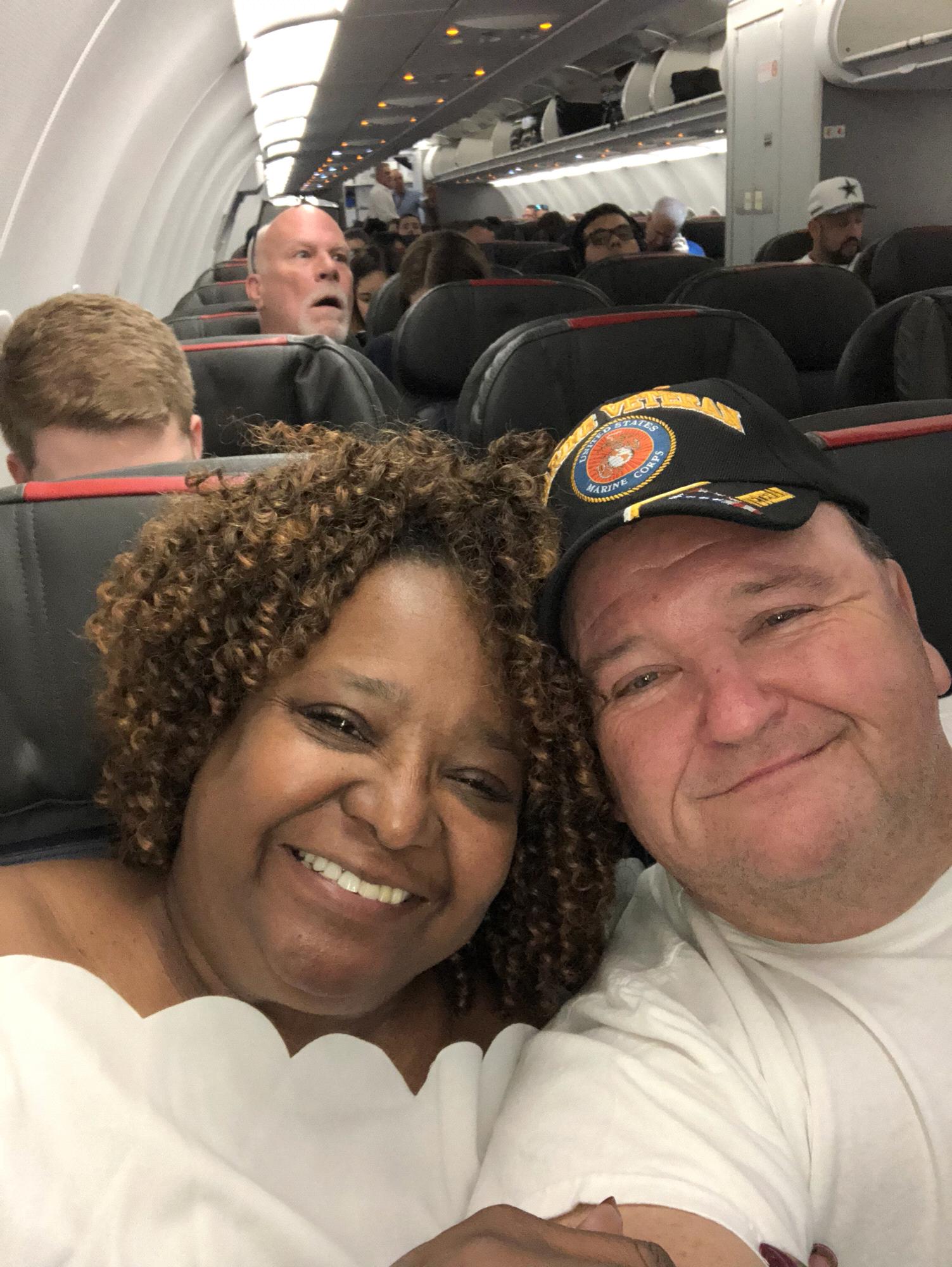 Our first airplane ride together headed to Florida to surprise Kourtney my daughter who was getting engaged at Universal Theme Park