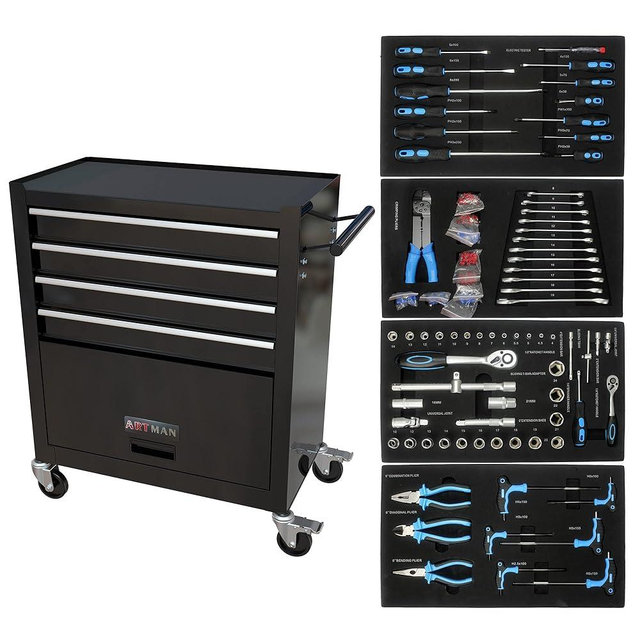 Dithoko 233-Piece Mechanics Tool Set, Household Tool kit with 4-Drawer Heavy Duty Metal Tool Cabinet, Portable Tool Box for Home/Auto Repair - Gift for Men (Black)