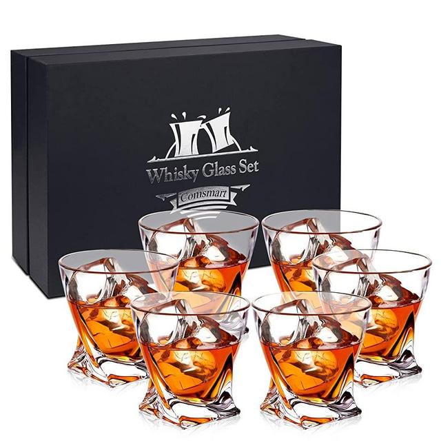 Whiskey Glass Set of 6 - Lead-Free Crystal Clear Scotch Glasses 10 oz Glassware with Luxury Gift Box for Drinking Bourbon Malt Cognac Irish Whisky