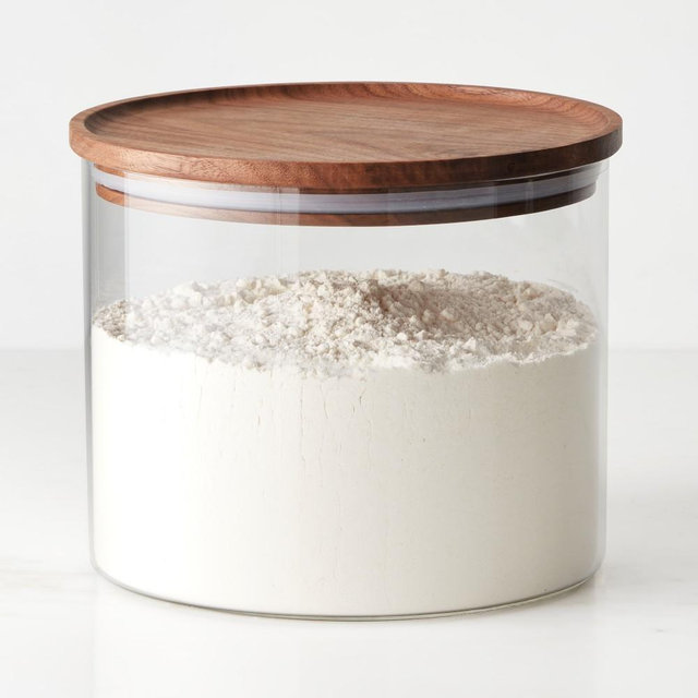 Hold Everything Stackable Glass Canister, Medium, Walnut Finish