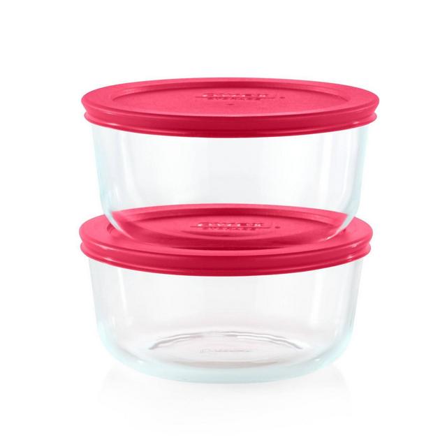 Pyrex 4pc 4 Cup Round Glass Food Storage Value Pack - Cranberry