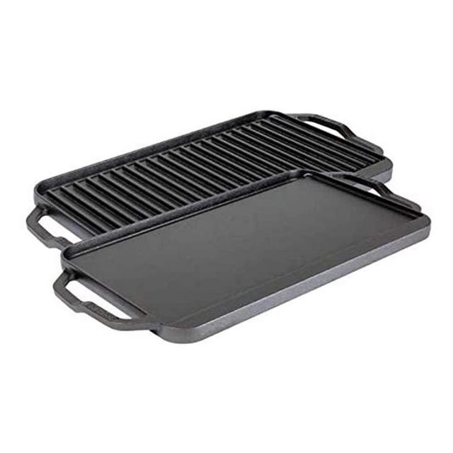 Lodge Chef Collection 20x10 Inch Cast Iron Chef Style Reversible Grill/Griddle. Two-in-One Seasoned Cookware for Stovetop Burners or a Campfire. Made from Quality Materials to Last a Lifetime