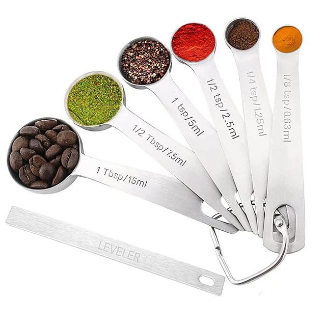 K BASIX Heavy Duty Round Measuring Spoons Set Stainless Steel, Measure Dry or Liquid, Tablespoon Measure Spoon , Set of 6