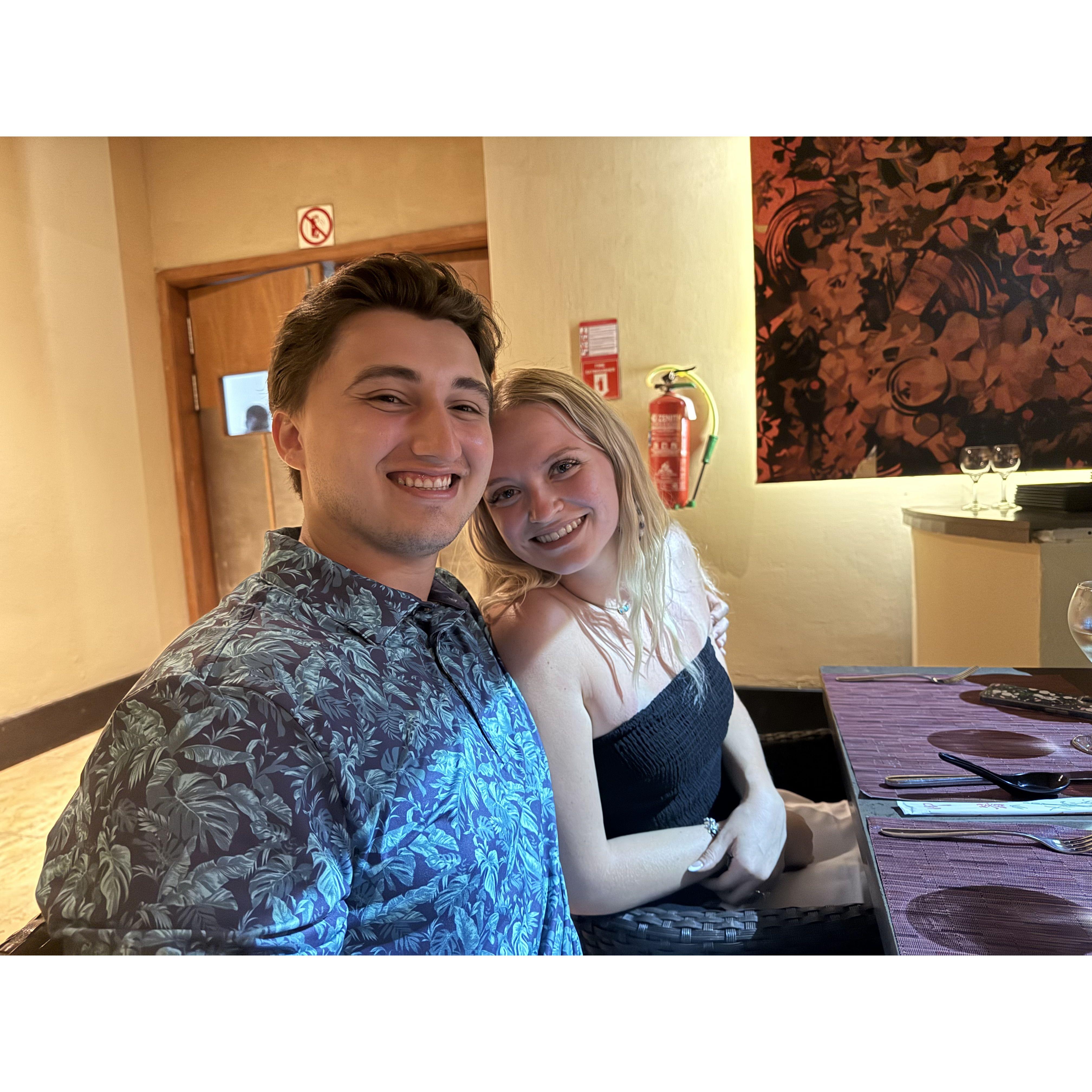 Our first dinner after the proposal in Punta Cana at Hibachi!