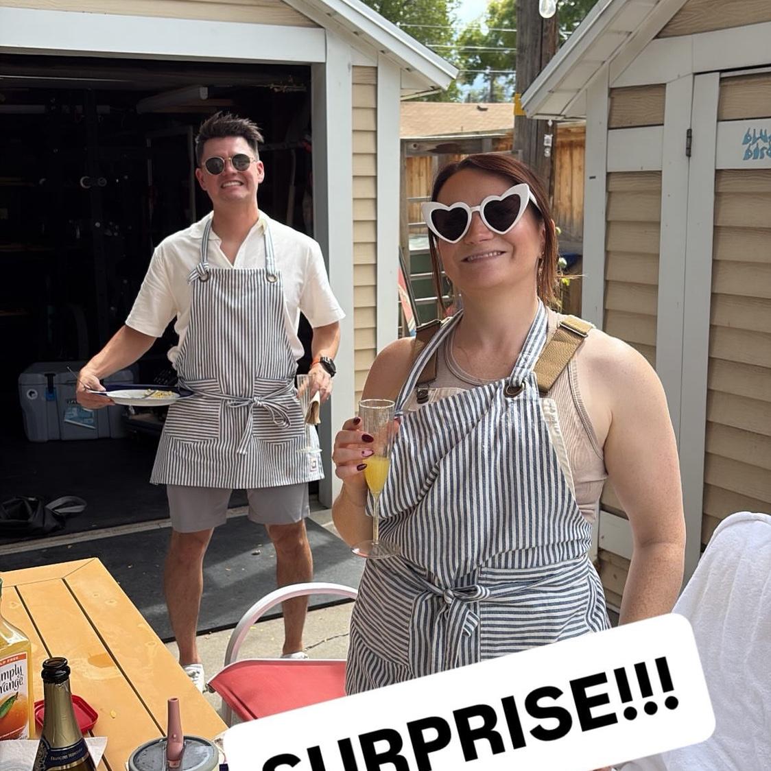 The only photo at our engagement/bridal/groomal shower we have of the two of us…