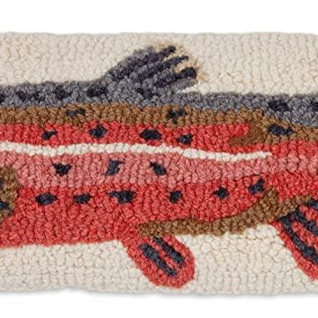 Chandler 4 Corners Artist-Designed Bright Trout Hand-Hooked Wool Decorative Throw Pillow (8” x 24”)