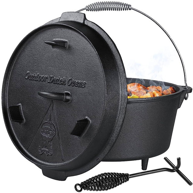 LIFERUN Dutch Oven Pot with Lid, 13.2 Quart Cast Iron Dutch oven, with Lid Lifter Handle & stand and Dual Function Lid Griddle for Home Cooking BBQ Baking