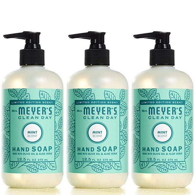 Mrs. Meyer's Hand Soap, Made with Essential Oils, Biodegradable Formula, Limited Edition Mint, 12.5 fl. oz - Pack of 3