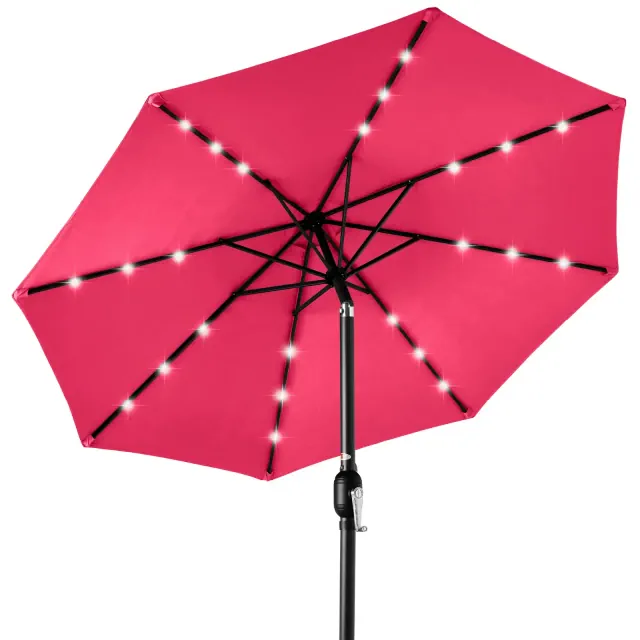 Best Choice Products 10ft Solar LED Lighted Patio Umbrella w/ Tilt Adjustment, UV-Resistant Fabric - Hot Pink
