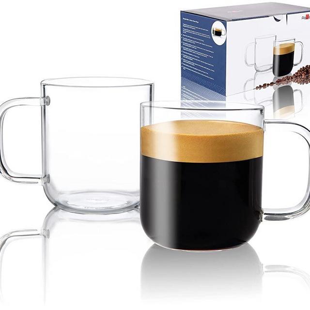 Aquach Glass Mugs 16 oz Set of 2, Large Clear Glass Cup with Handle for Hot/Cold Coffee Tea Beverage, Thicker Quality