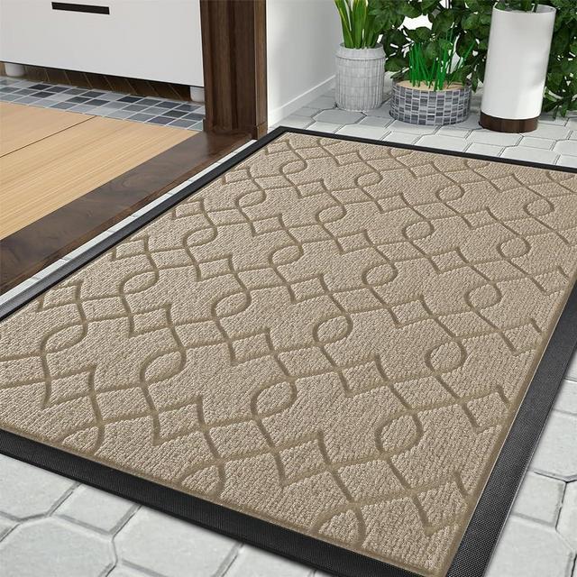 Yimobra Durable Front Door Mats, Heavy Duty Water Absorbent Mud Resistant Easy Clean Entry Outdoor Indoor Rugs,Non Slip Backing, Exterior Mats for Outside Patio Porch, 29.5 x 17, Beige