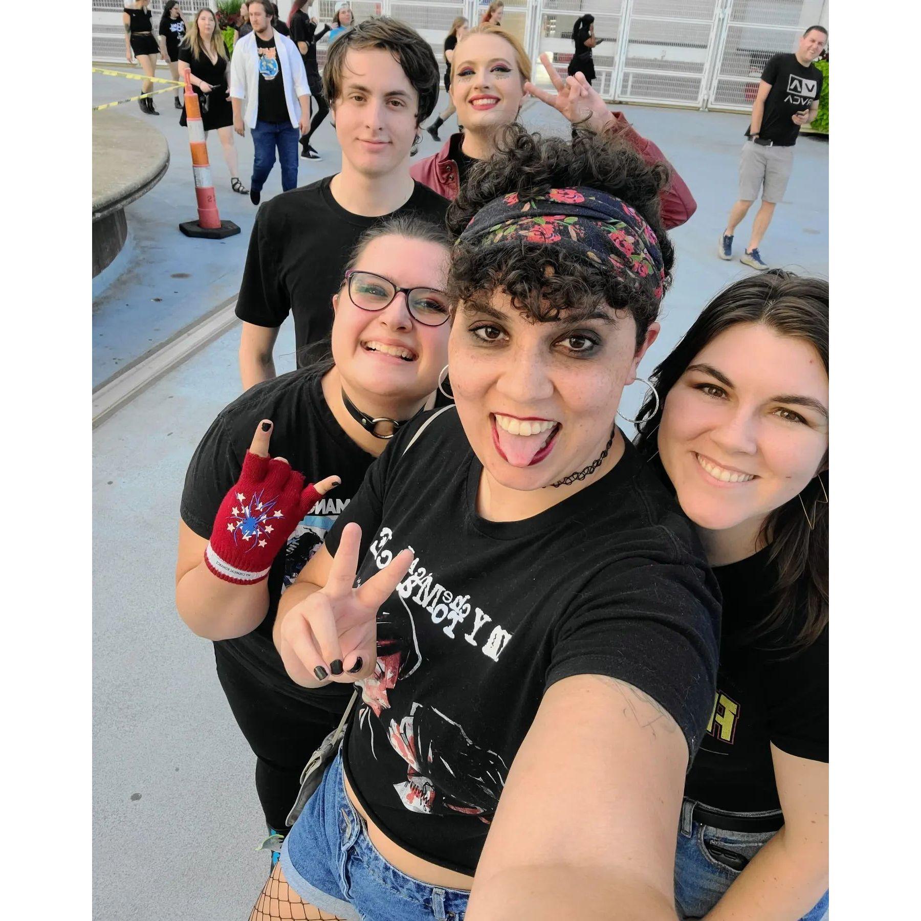 Sammi, Keely (reading), Michelle (bridesmaid), Emma (maid of honor, sister), and Thomas (Emma's boyfriend) at a My Chemical Romance concert