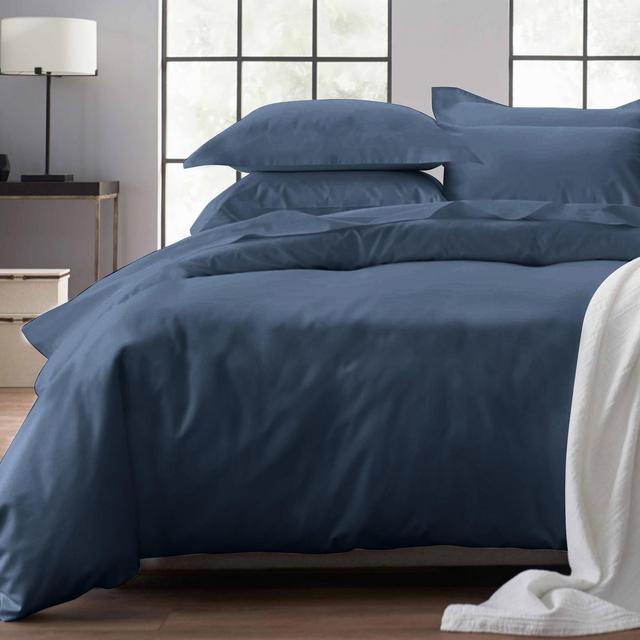 Full/ Queen Cotton Duvet Cover - 400 Thread Count , Indigo Navy Blue 100% Cotton Quilt Cover and Two Pillow Shams with Button Closure and Corner Ties