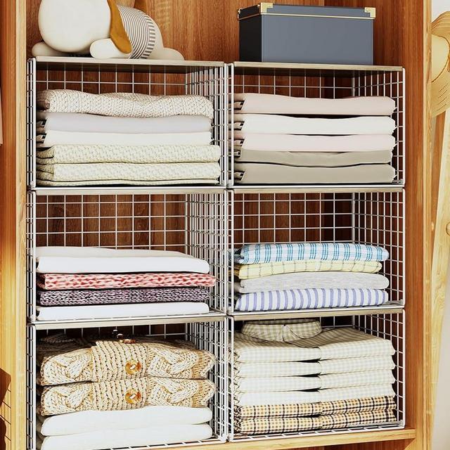 Closet Organizers And Storage Shelf, 3Pack Stackable Closet Storage Bin Basket For Clothes Sweaters With Top Board, Widened Opening, Heightened Height, Large Capacity Sturdy Clothing Storage Organizer