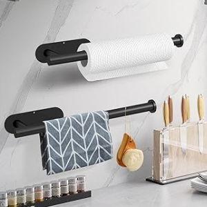 DEKAVA Paper Towel Holder Under Cabinet Wall Mount for Kitchen Towel, Self-Adhesive Bar, Rack, SUS304 Stainless Steel 13 inch (BlackA, 1)