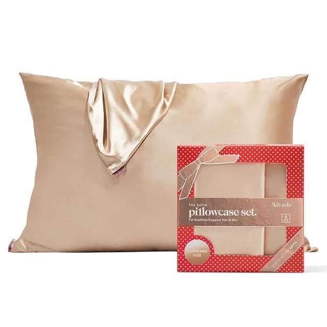 Kitsch Satin Pillowcase for Hair and Skin Queen, Softer Than Mulberry Silk Pillow Cases Standard Size Set of 2 Pack, Cooling Pillow Covers with Zipper Closure (19x26 Inches, Champagne)
