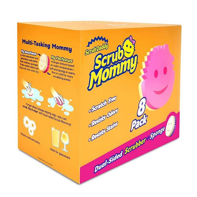 Scrub Daddy Dual Sided Sponge and Scrubber - Scrub Mommy - Scratch Free Sponge for Dishes and Home, Soft in Warm Water, Firm in Cold, Odor Resistant (8 Count ( Pack of 1))