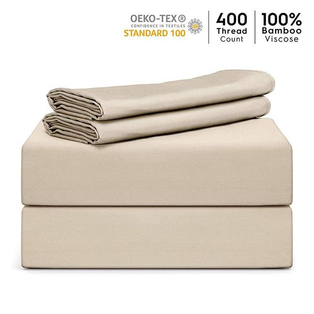 Tafts Bamboo Sheets Queen Size - 100% Pure Organic Viscose Bamboo Sheet Set - 400TC Bamboo Bed Sheets - 4 Pieces - 17” Deep Pocket - Silk Feel, Cooling, Anti-Static, Hypoallergenic (Nude Beige)