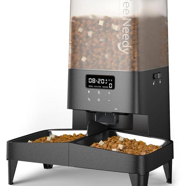 Automatic Cat Feeder, FEELNEEDY Elevated Cat Food Dispenser Automatic for 2 Cats 5L Pet Feeder, Programable Timed Cat Feeder for Dry Food 1-6 Meals Auto Cat Feeder with Memory Function, Black