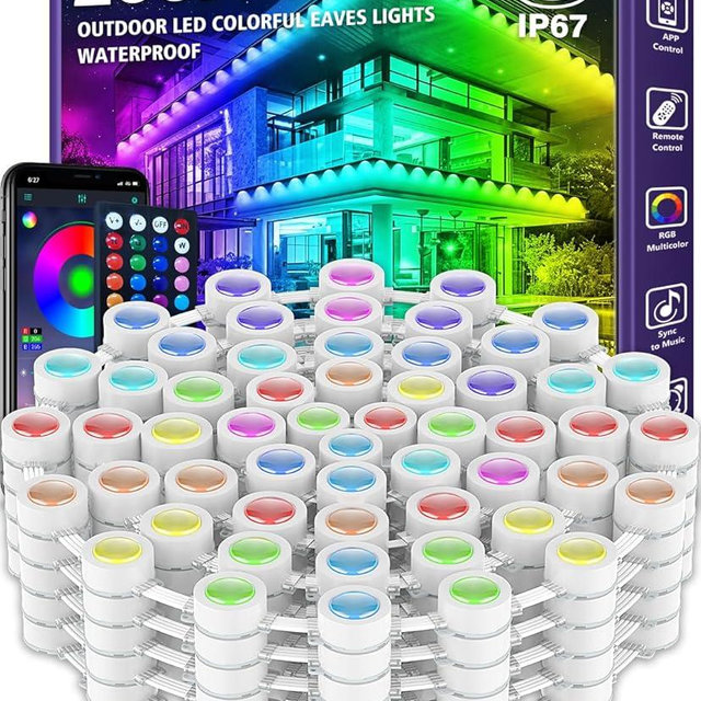 200FT Permanent Outdoor Lights,RGB Eaves Lights with App Control Remote,DIY Scene Modes IP67 Waterproof Outdoor Under Eave Lighting,Outdoor Lights for Outdoor Decor,Garden Decor,House,Party,Holiday