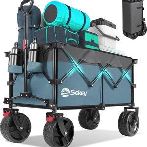 Wagon Foldable with Big All-Terrain Beach Wheels- Blue&Gray